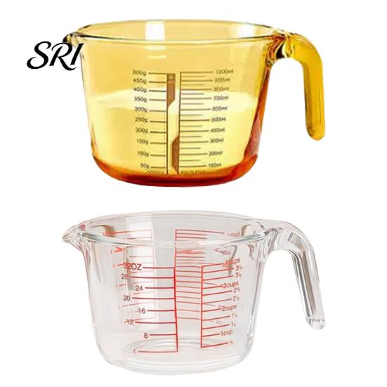 Powder Measuring Cup 1L Glass with Handle Spout Precise Scale Heat Kitchen Resistant Cooking Baking Liquid Flour Measurement Gadgets