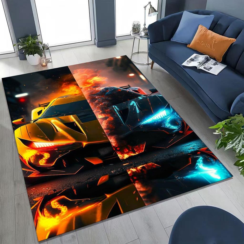 Alfombra Decorativa para Habitación, Sala de Estar, Sofá, Hogar, Felpudo, Alfombrilla de Piso Grande Antideslizante, Concepto Futuro Coche Deportivo Bicicleta de Carreras Motocicleta