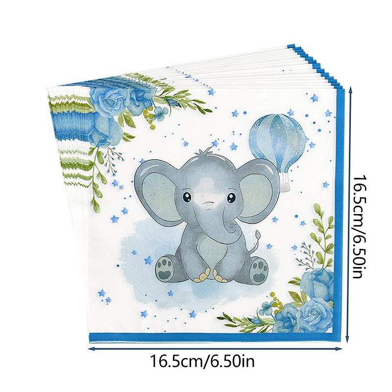 Blue Baby Elephant Disposable Tableware Set Paper Plate Cup Napkin Kids Boys 1st Birthday Party Decoration Baby Shower Supplies