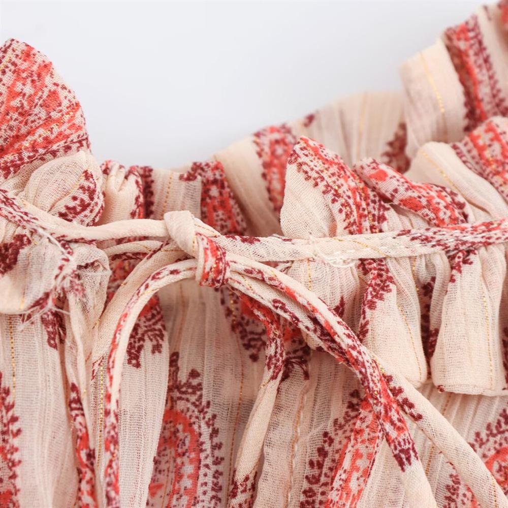 2025 Spring Women's Metallic Thread Print Loose Fit Blouse