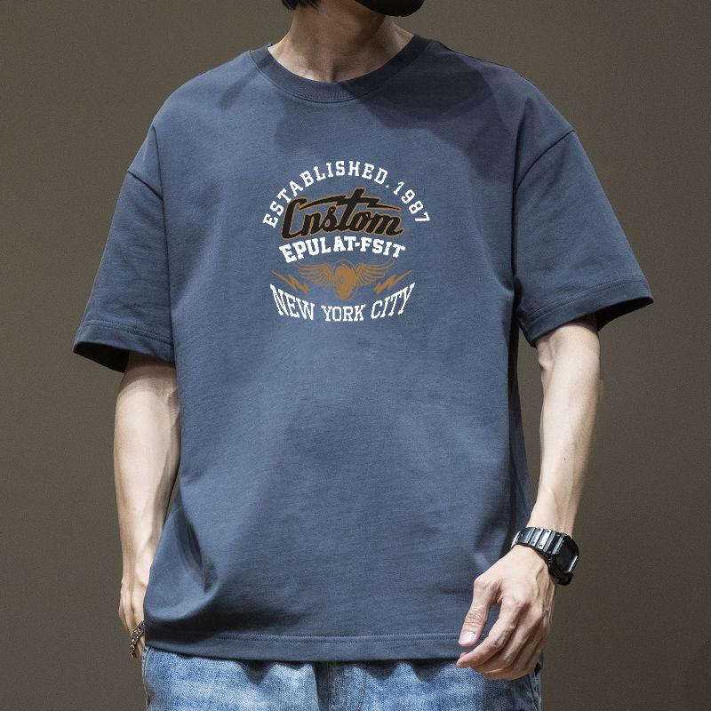 American Ins Retro Trendy Brand Design with Letter Printing Pure Cotton Short Sleeved T-shirt Men's Women's Summer Loose Couple Top