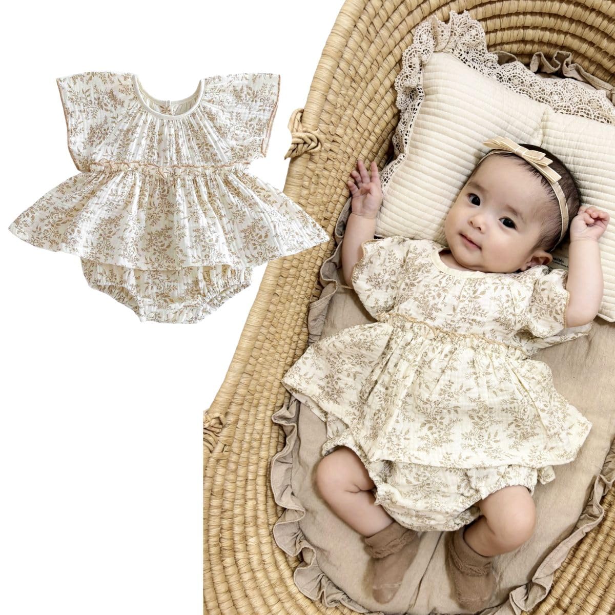 

Комбинезон-ромпер без рукавов с лиственным принтом, детская одежда, стильный, милый, подарок для новорожденной девочки на бэби-шауэр, милая одежда на весну, лето, осень, зиму, подарок для новорожденного, 60 слоновая кость