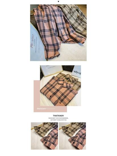 2026 Spring Elegant Korean Plaid Long Sleeve Women's Loose Casual Shirt Jacket