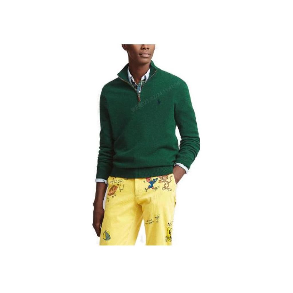 Polo Ralph Lauren Ss23 Solid Color Logo Embroidered Half-Zip Sweater Men sweater Green 710777743-013