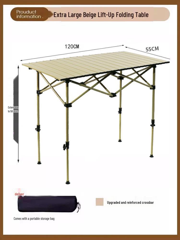 Height-Adjustable Outdoor Picnic & Camping Table - Folding Roll-Up Design