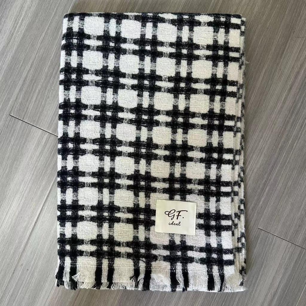 Geometric Checkerboard Plaid Scarf Women's Autumn Winter Versatile Warm Student Couple Thick Neck Warmer Men's