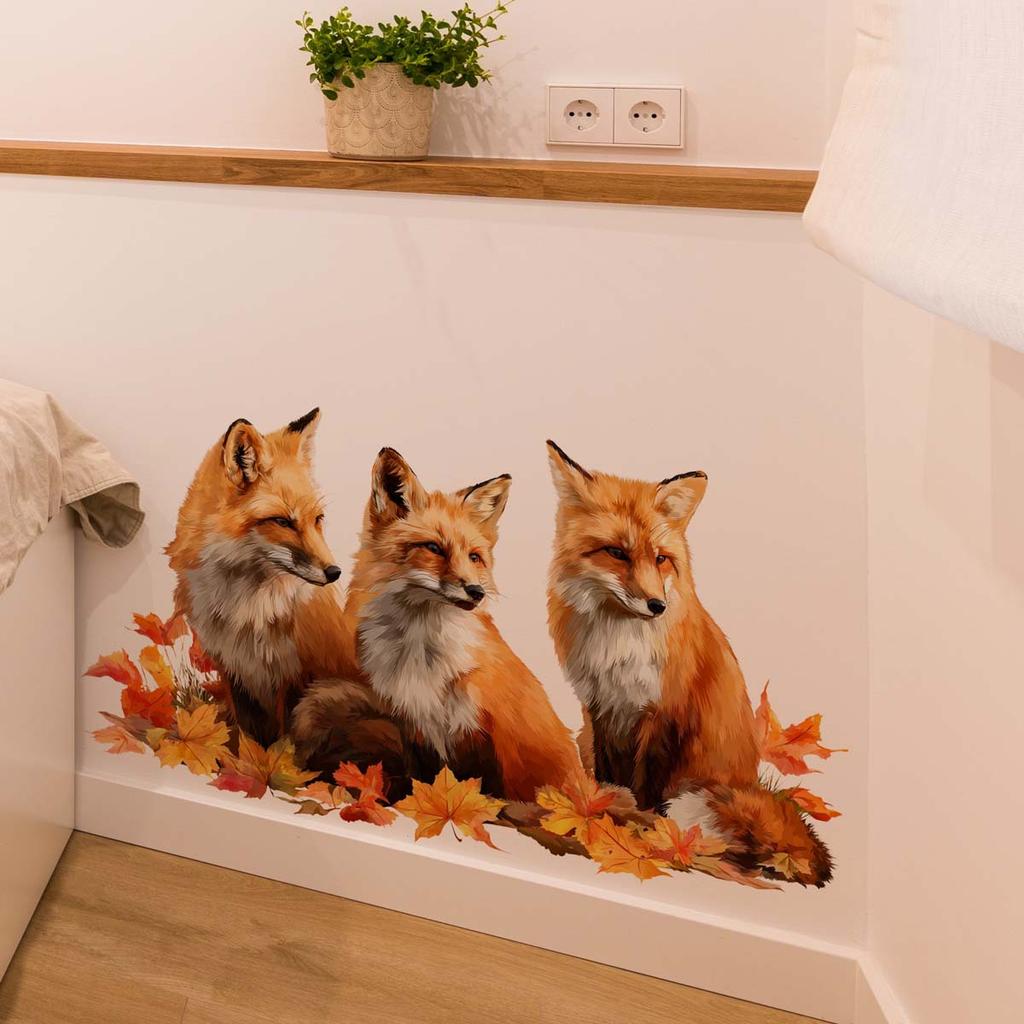 Natural Wind Autumn Feeling Fox Wall Poster - Fun Elements Self-Adhesive Seamless Adhesive for Home Decoration Stickers