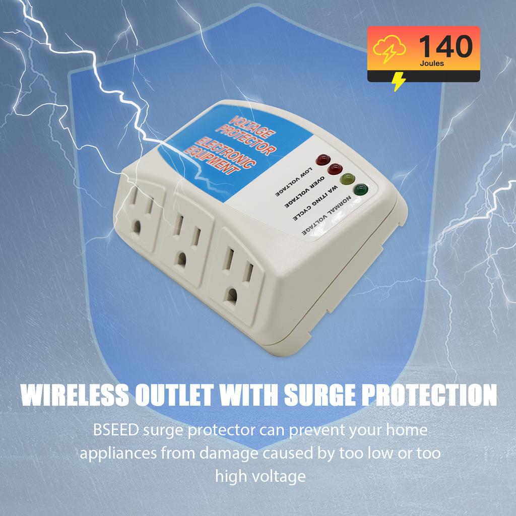 BSEED Power Surge Protector 120V Triple Wall Sockets Voltage Protector Home Refrige Brownout Plug US Standard 2/3Pack