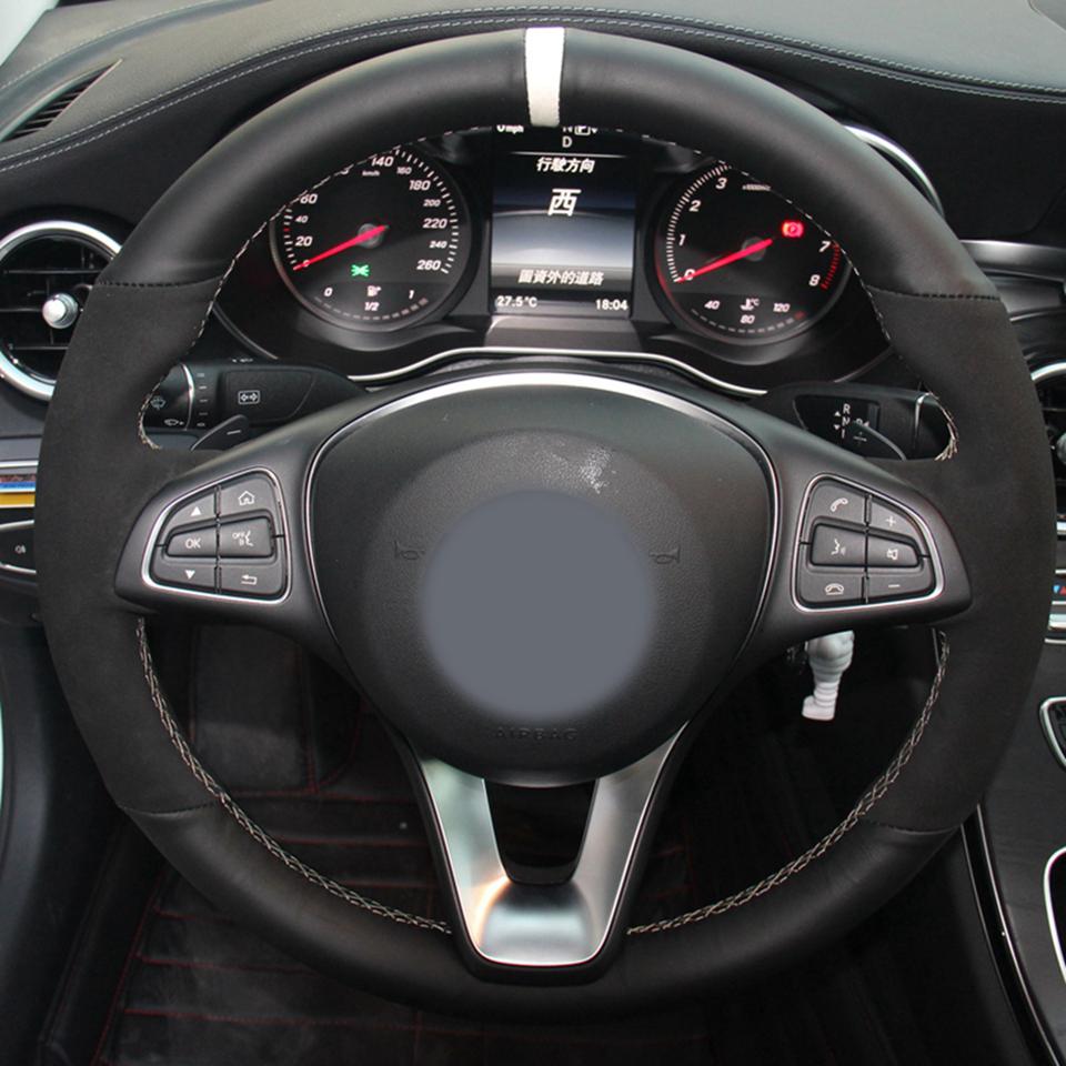 CARDAK Autostuurhoes Rode Markering Zwart Suede Voor Mercedes-Benz C180 C200 W205 C300 B200