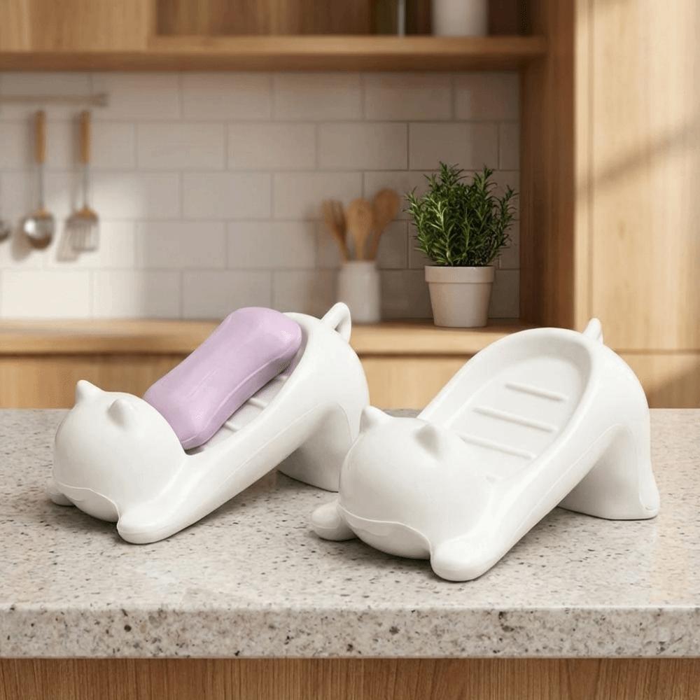 Creative Cartoon Soap Box Cat Shaped Bathroom Soap Holder Soap Filter Rack  Household