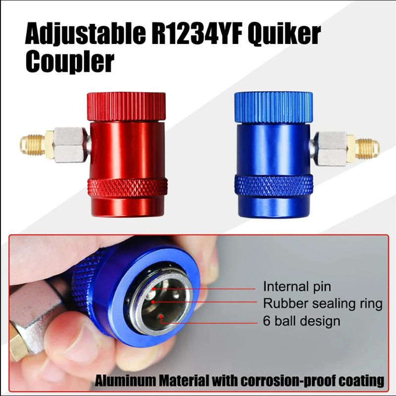 R1234yf Quick Couplers Adapter 1pair High/Low Side Adjustable Connectors Kit for Car AC System Evacuation Recharging