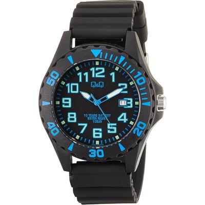 Citizen Q&Q Analog Watch 10-Year Battery Life 10 ATM Water Resistant Date Display Men's Blue Rubber Band