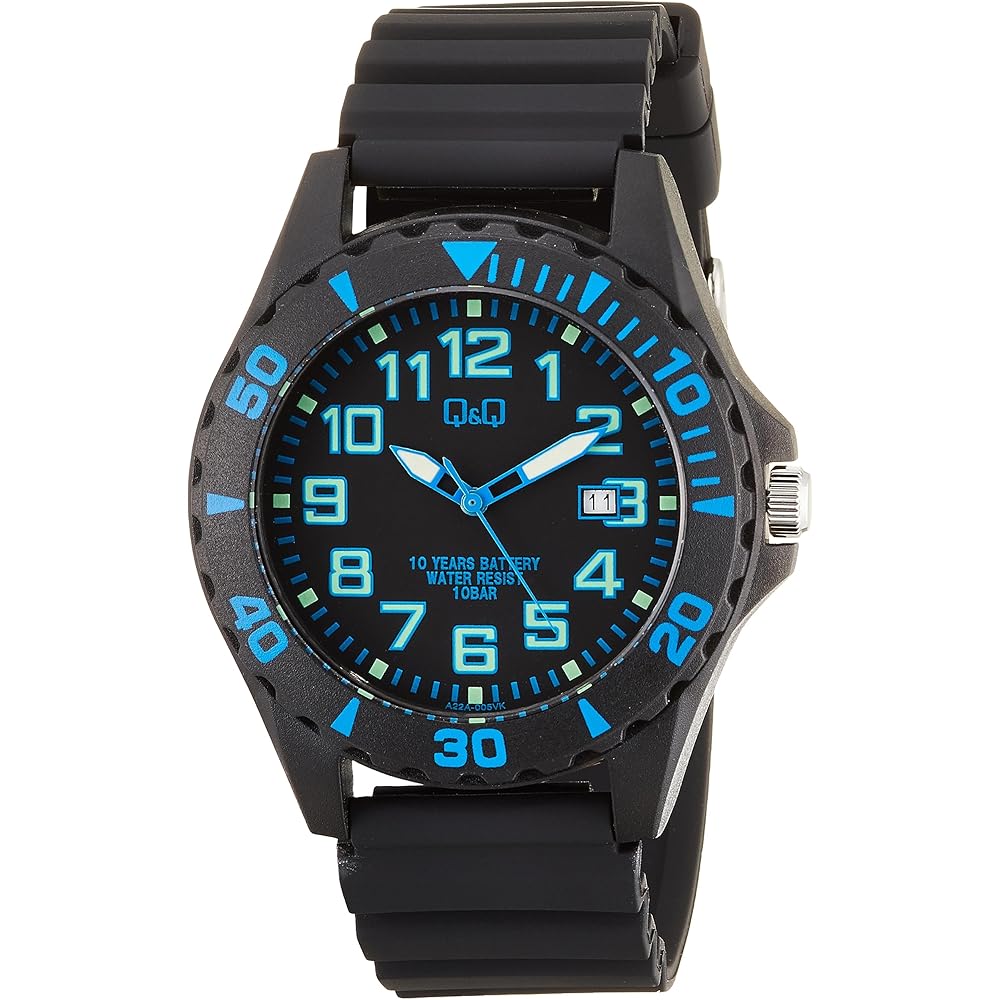 

Citizen Q&Q Analog Watch 10-Year Battery Life 10 ATM Water Resistant Date Display Men s Blue Rubber Band