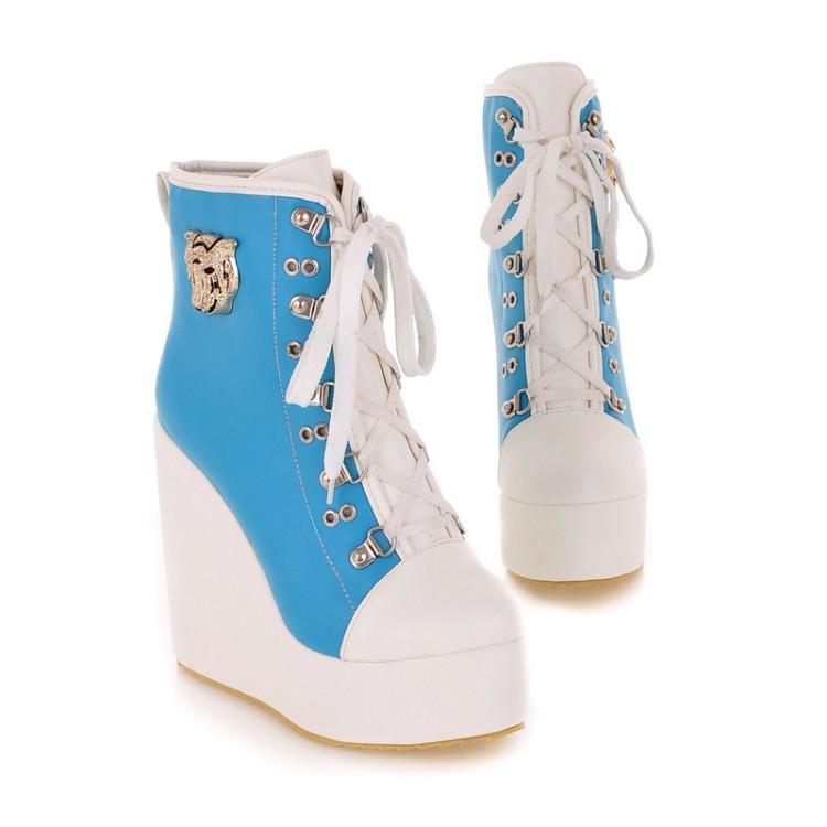 Super High Heel Wedge Short Boots Lace-up Casual Women's Boots Custom  Boots Women's Shoes