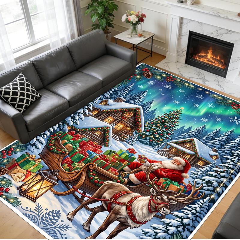 Christmas Printed Square Area Rug Soft Non Slip Floor Carpet For Bedroom Holiday Gift