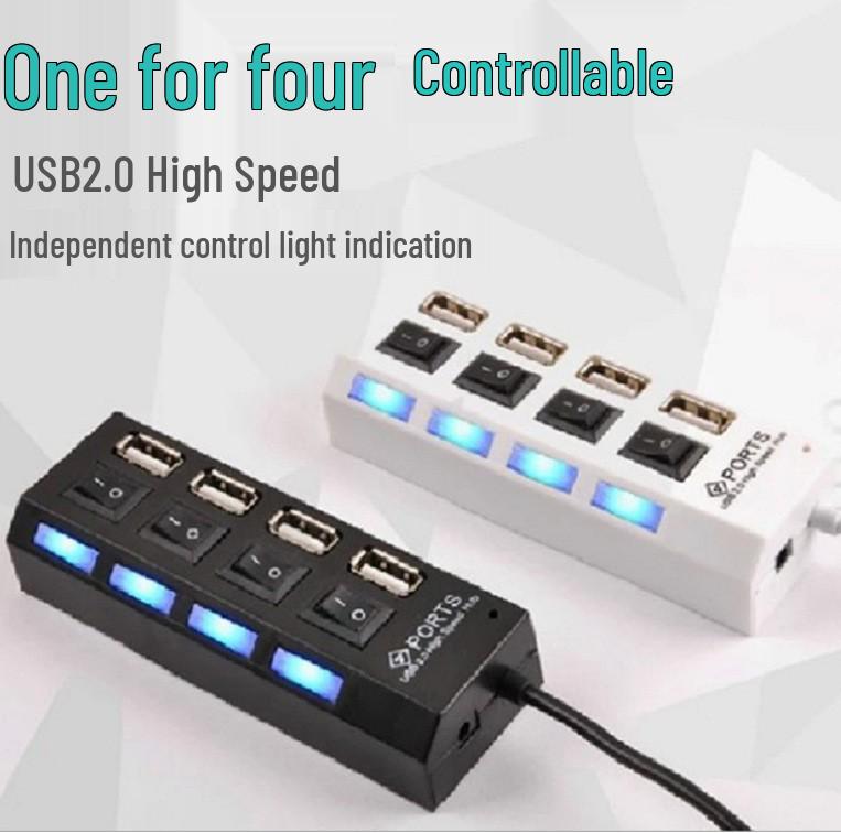 Gold Brick 4-Port USB 2.0 Hub with Independent Switch & Indicator Light чёрный