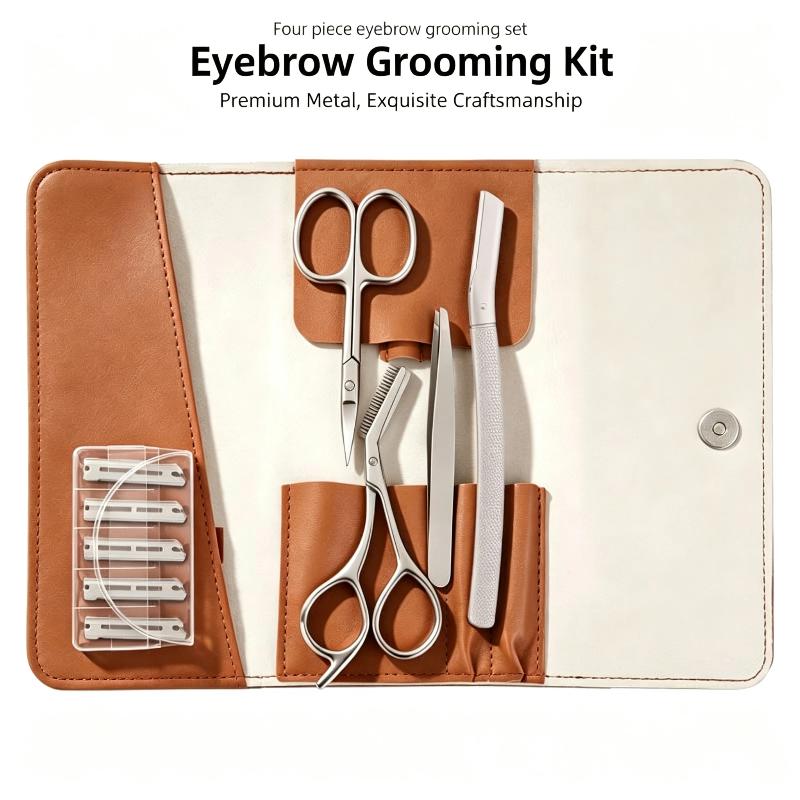 1/4Pcs Stainless Steel Eyebrow Grooming Set With Precision Scissors Tweezers Replacement Blades For Daily Makeup Beauty Care