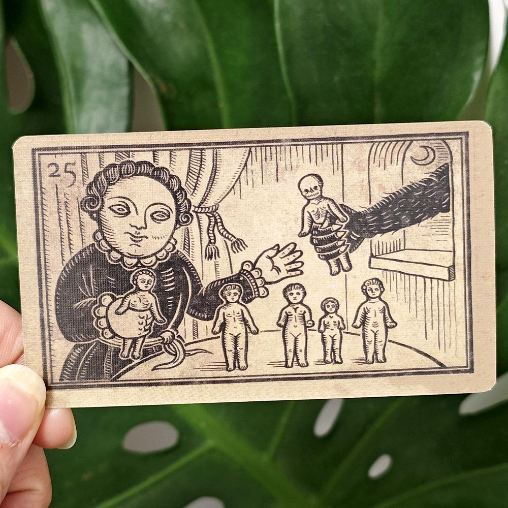 10.3*6cm Mildred Payne's Oracle of Black Enchantment 52 Pcs Black Line Imagery Woodblock Style Cards