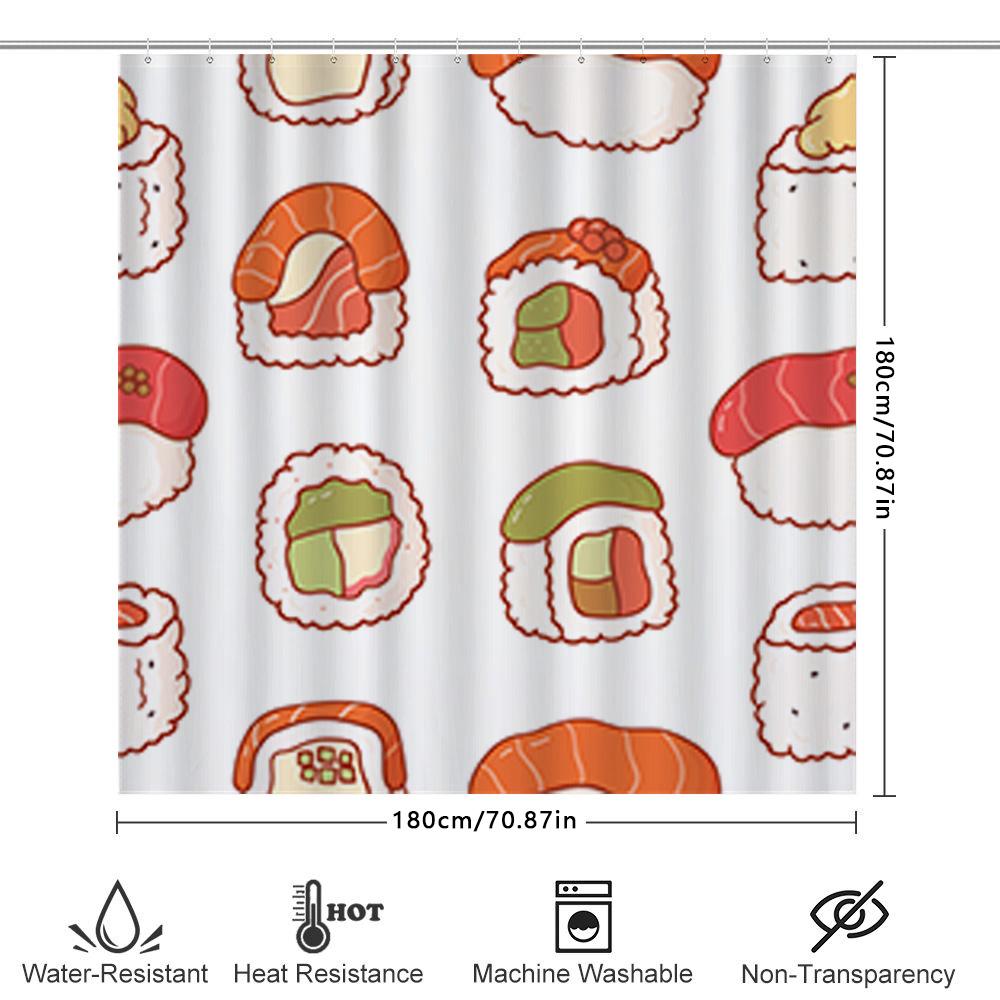 Adorable Sushi-Themed Shower Curtain With Vibrant Colors Perfect Addition For Any Bathroom!