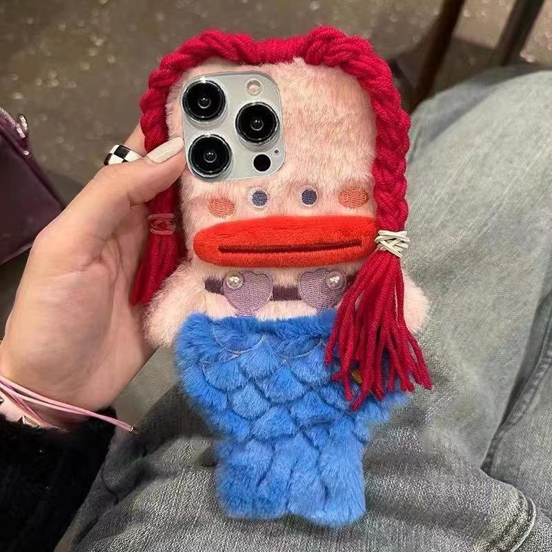 

Плюшевый чехол-ракушка с русалкой для iPhone 11, 12, 13, 14, 15, 16 - Милый мультяшный дизайн для женщин iPhone 12 Mini