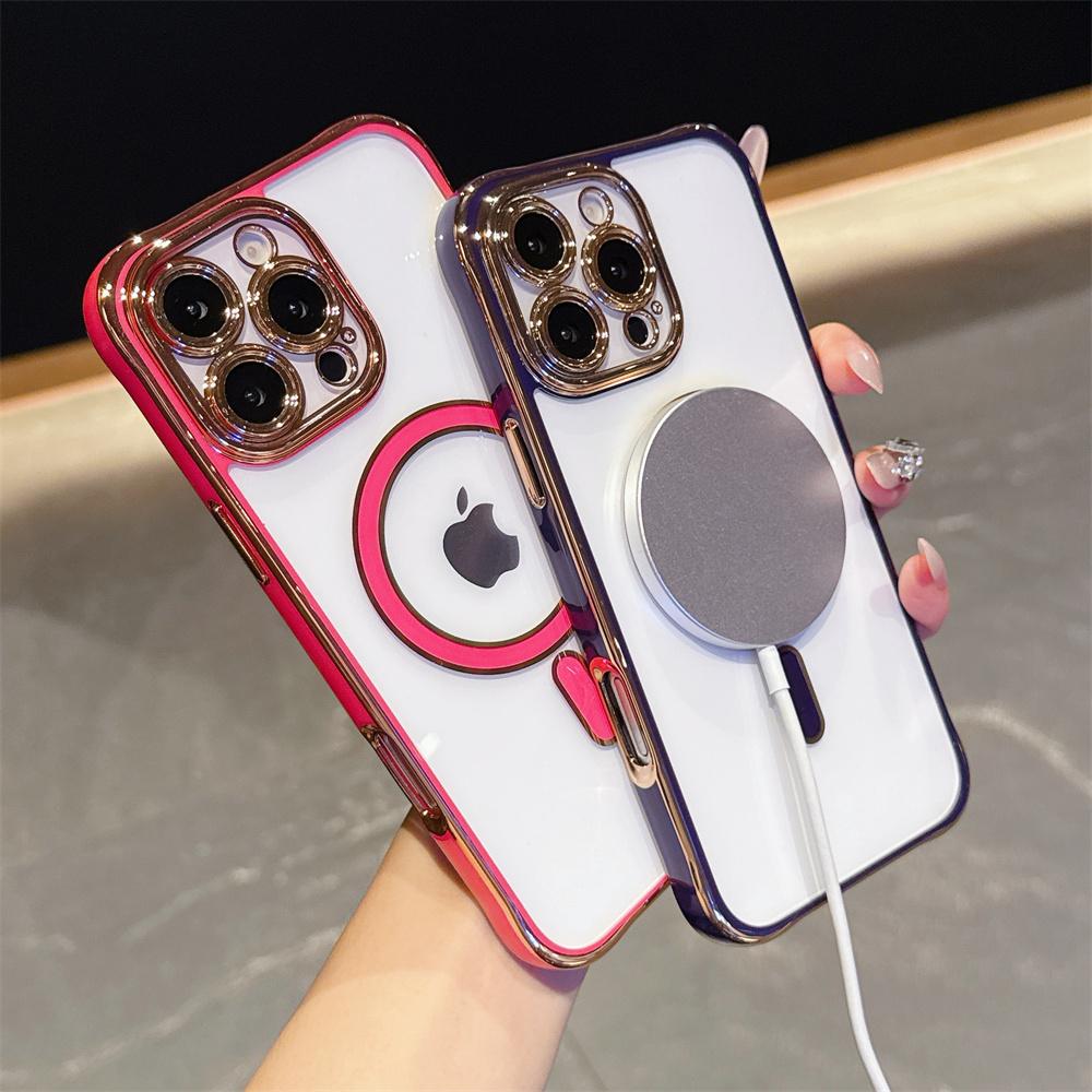 Luxury Transparent Electroplating Cases For iPhone 17 Air 16 16E 15 Plue 14 13 Pro Max Magsafe Wireless Charge Camera Lens Cover