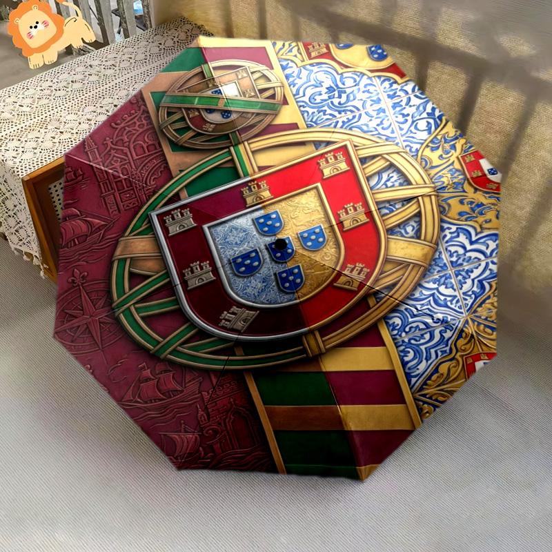 Portuguese Heritage Royal Symbols Folding umbrella durable Suitable for all seasons Three folds light Umbrella
