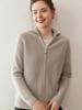 Women's Retro Cashmere Stand Collar Cardigan - Double Zipper, Long Sleeve, Age-Reducing Base Layer Top