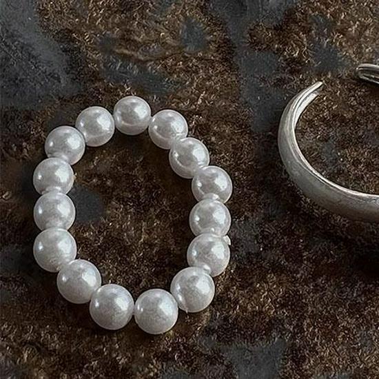Elegant Baroque Pearl Adjustable Elastic Ring Set Open Adjustable