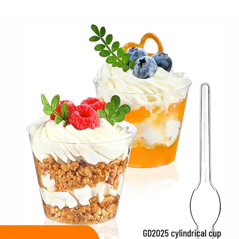 Disposable 100ml Round Plastic Dessert Cups with Spoons (100-Pack)