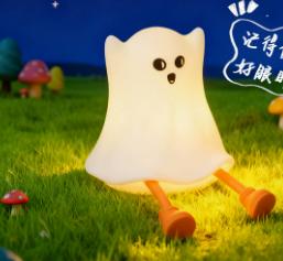 Silicone Ghost Night Light for Kids Rechargeable Touch Control Bedside Lamp Soft Ambient Light for Bedroom Nursery Desk