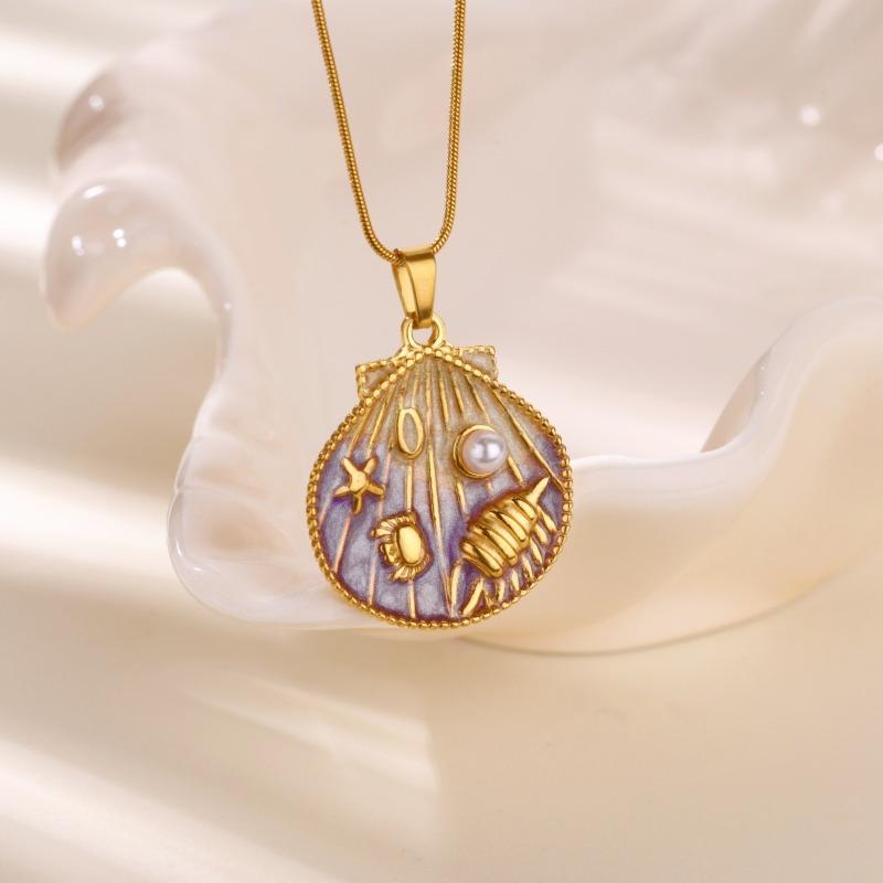 Ocean Series Turtle Starfish Shell Conch Titanium Steel Necklace Oil Drop Pendant Women's Clavicle Chain Summer Beach Accessories