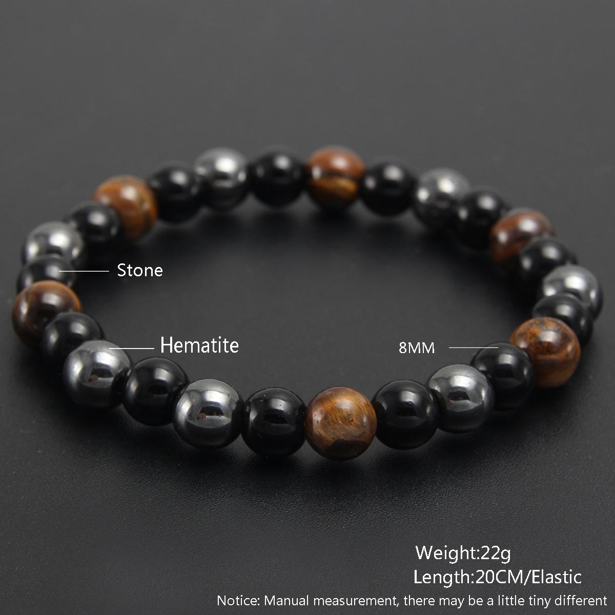 Triple Protection Bracelet Natural Stone Beaded Bracelet Gemstone Stretch Bracelet Handmade Boho Style for Men Women Daily Use 8mm