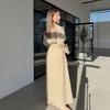 European and American women's clothing new elegant intellectual style solid color long-sleeved shirt high waist wide swing skirt set