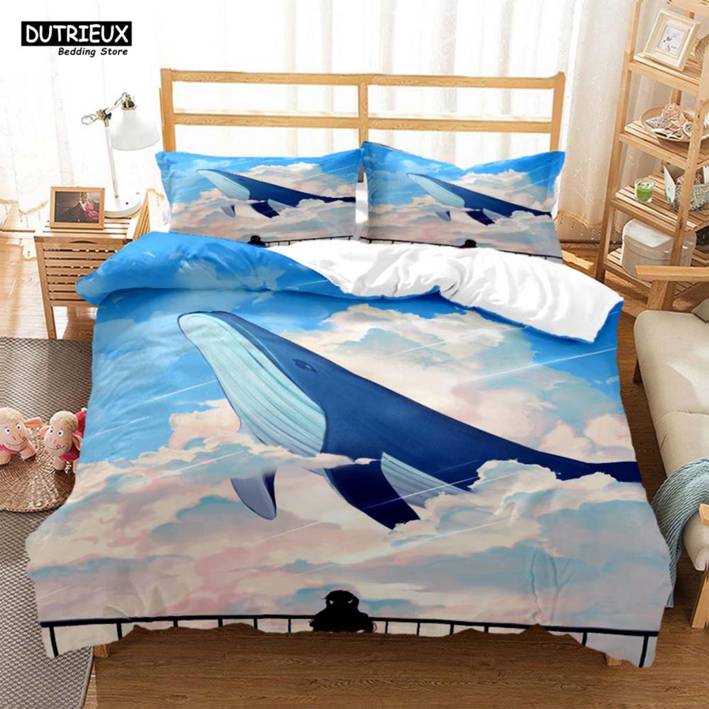 Whales And Girls Digital Print Polyester Bedding Sets Child Covers Duvet Cover Set For Teens Bedding Set Blue And Pink Covers