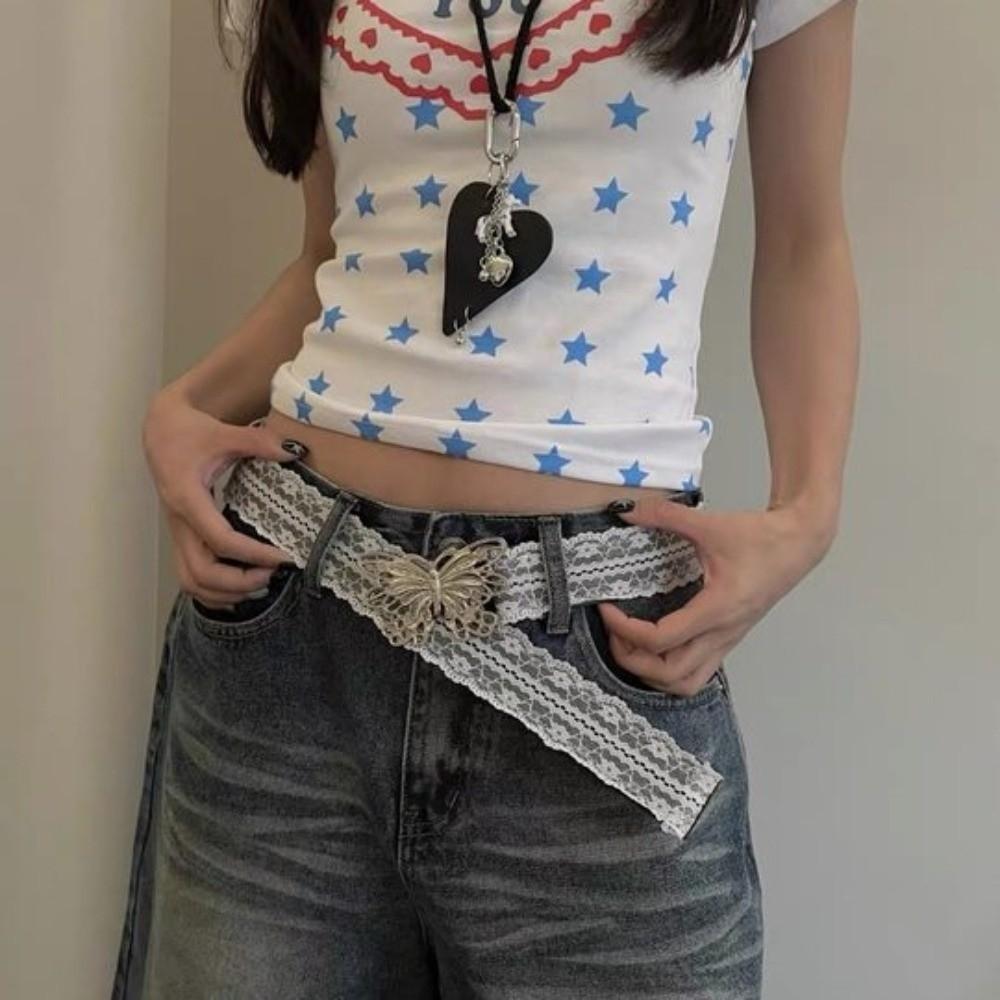 Korean Style Lace Waistband Elegant Dress Jeans Belt Unique Butterfly Waist Belt  Streetwear