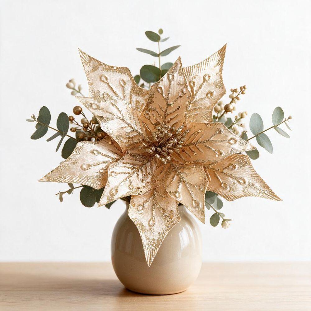 Fabric Christmas Glitter Flower 29 CM Christmas Tree Decorative Flowers Xmas