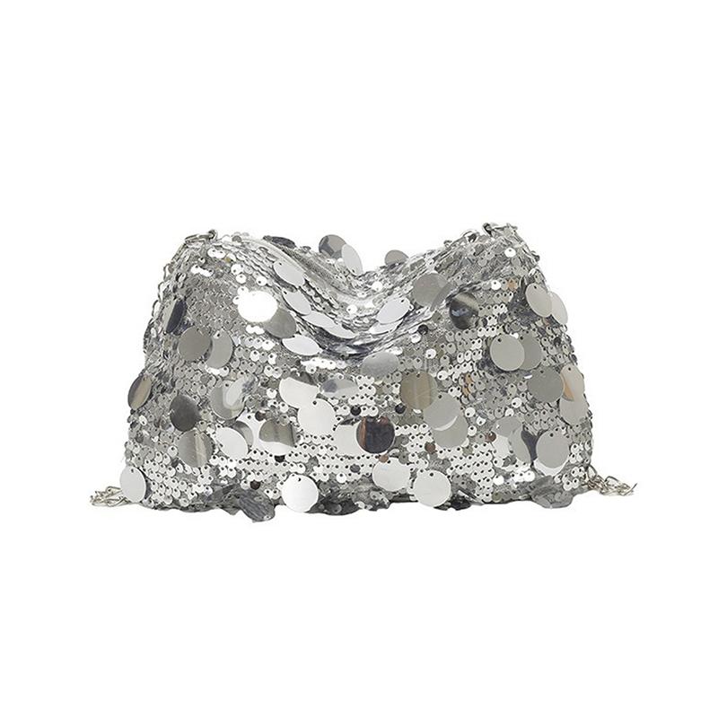 Sequin Evening Party Shoulder Bags For Women Lightweight Portable Ladies Chain Crossbody Bag Solid Color Casual Female Handbag