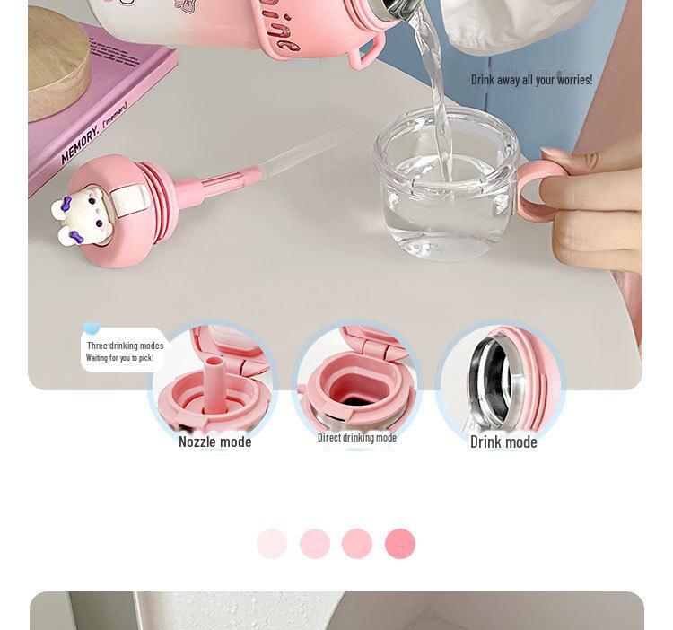 Compact Cartoon Kids' Stainless Steel Straw Thermos - Dual-Drink Design for Tea or Water