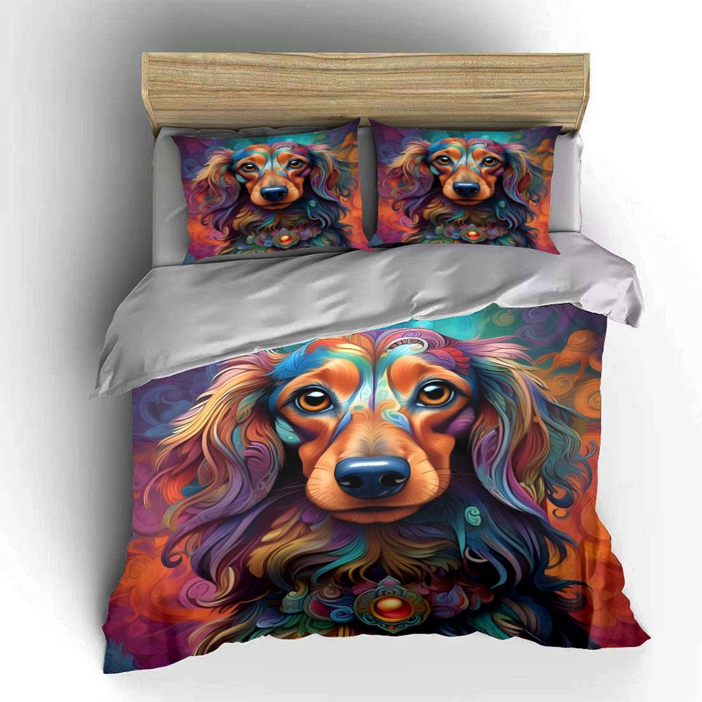 Colorful Dog-Themed Art Set Multiple Sizes Kid'S And Adults' Bedroom Exquisite 3Pc Bedding Set, Gift