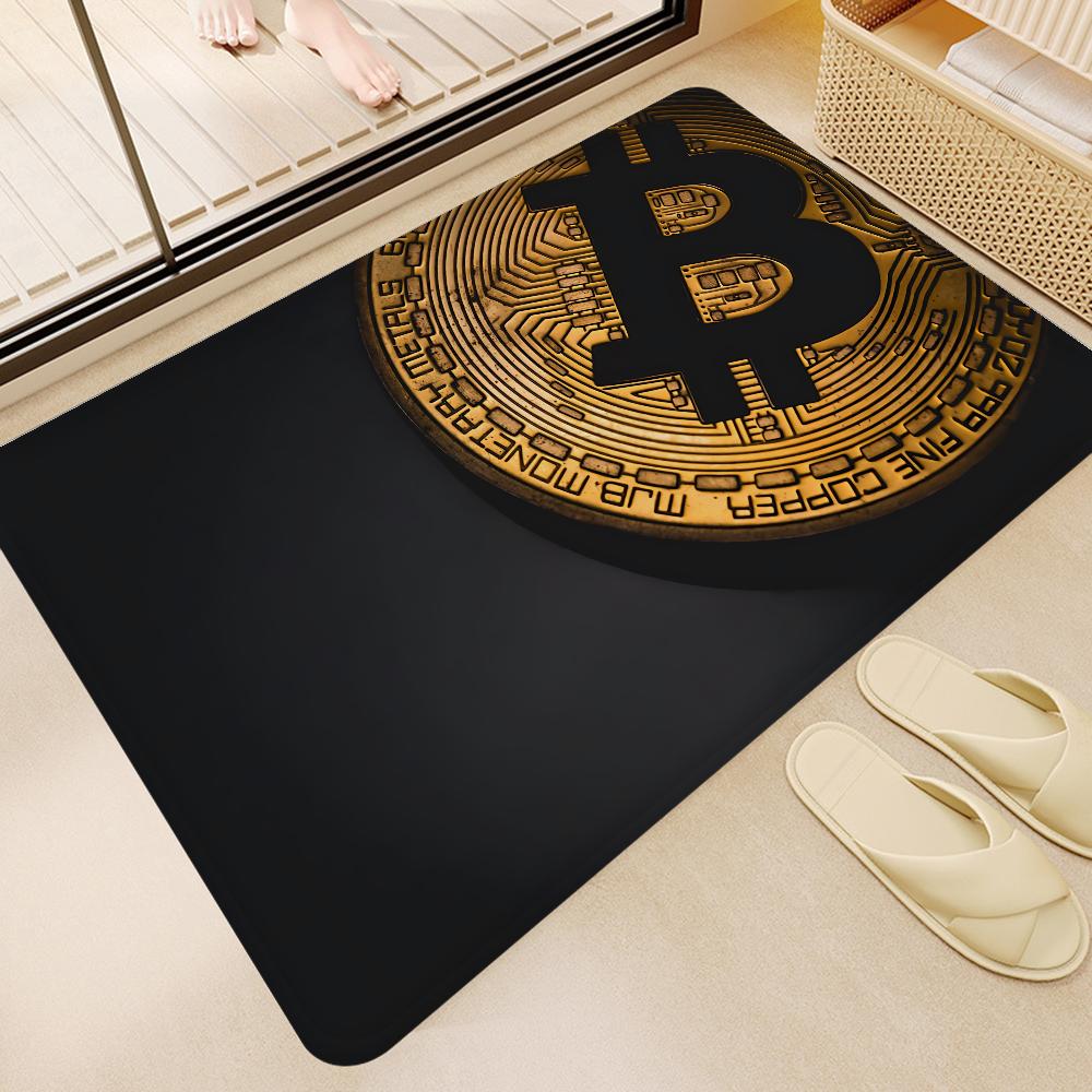 Funny Bitcoin Gold And Money Anime Spend Or Save Floor Mat Non-Slip Laundry Room Mat Laundry Decor Balcony Child Living