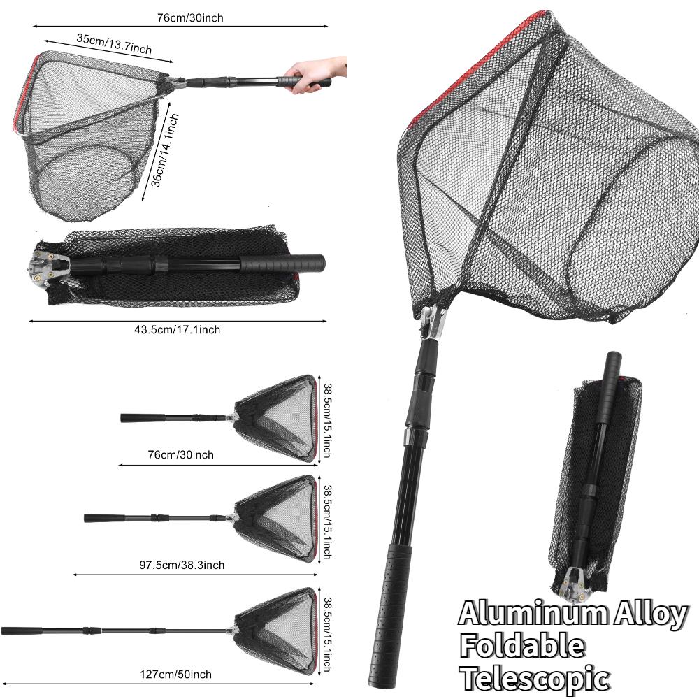 Collapsible Fishing Landing Net with Telescoping Pole Handle Extend to 190cm 100cm 80cm Fishing Net For Saltwater Freshwater