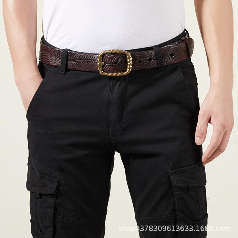 Personality Trend Court Carved Belt Men'S Genuine Leather First Layer Cowhide Handmade Retro Youth Fashion Jeans Belt