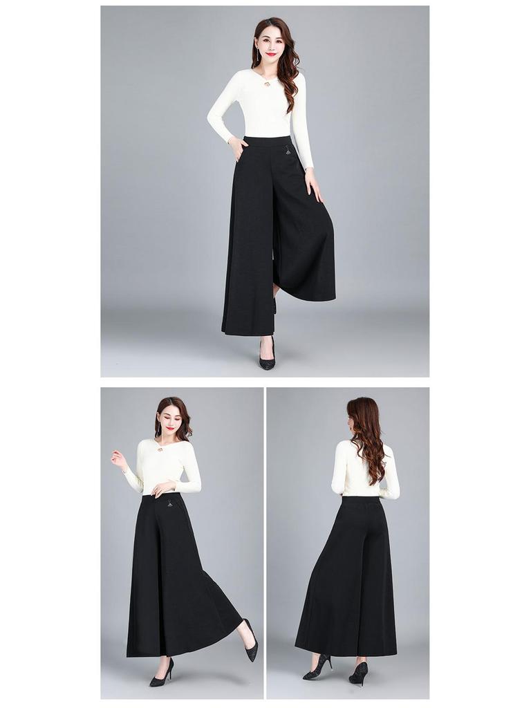 Autumn/Winter High-Waisted Plus Velvet Wide-Leg Pants: Fashionable, Age-Reducing Casual Skirt for Middle-Aged and Elderly Mothers