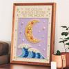 Unique 5D Framed Pearl Painting Kit with Ocean Moon and Waves Pattern Sparkling Bead Art Canvas DIY Handmade Craft for Living Room Decor