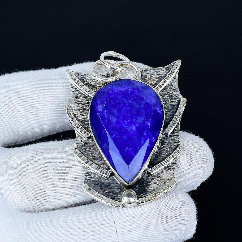 Blue Sapphire Pendant, 925 Sterling Silver Handmade Jewelry, Sapphire Silver Pendant, Party Wear Jewelry For Women's, Pendant Wadding Gift