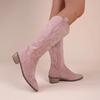 Fashion Women Boots Embroidered Western Cowboy Boots Spring Autumn Pointed Toe Thick Heel High Knee Boots PU Leather Long Boot Botas New