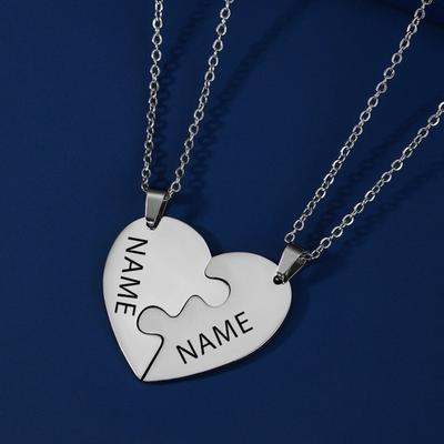 Lemegeton Customized Name Heart Puzzle Necklace 2-6Pcs Stainless Steel Jewelry Family Name Love Pendant Friendship New Year Gift