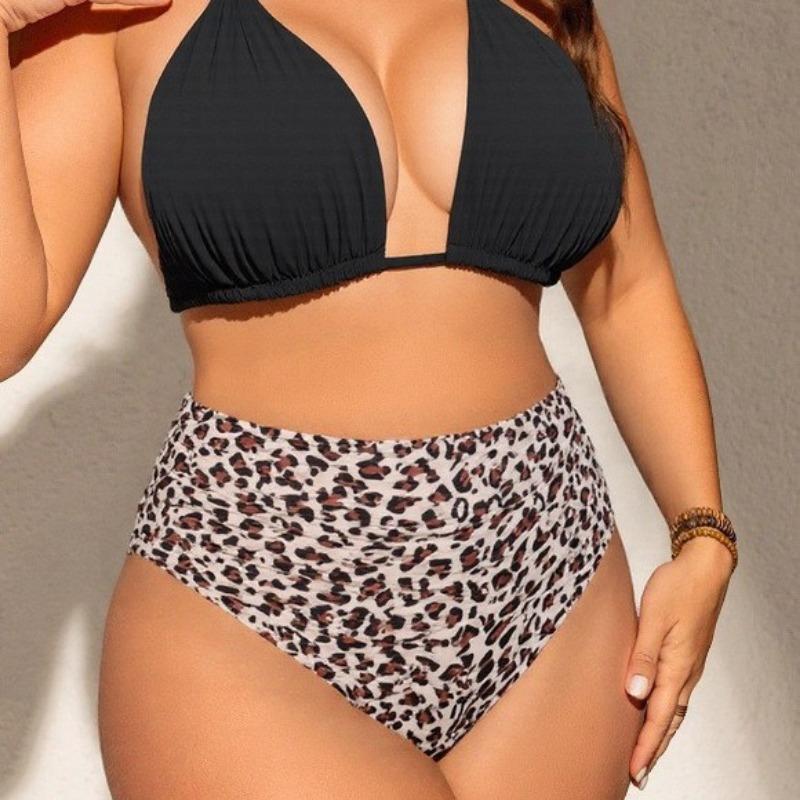 European and American New Large Size Split Bikini Swimsuit Sexy Suspender Neck Bikini Fat Mm Swimsuit