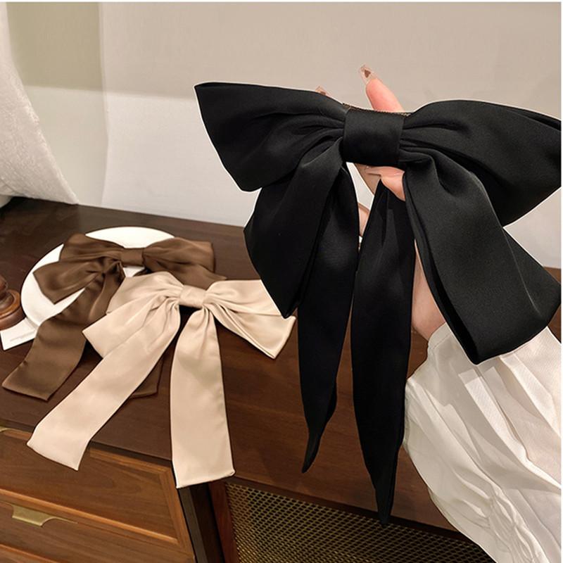 Koreanische einfarbige große schwarze Schleife Haarnadel für Frauen Mädchen langes Band Chiffon große Schleife Haarspange Pferdeschwanz-Klammer Haarschmuck