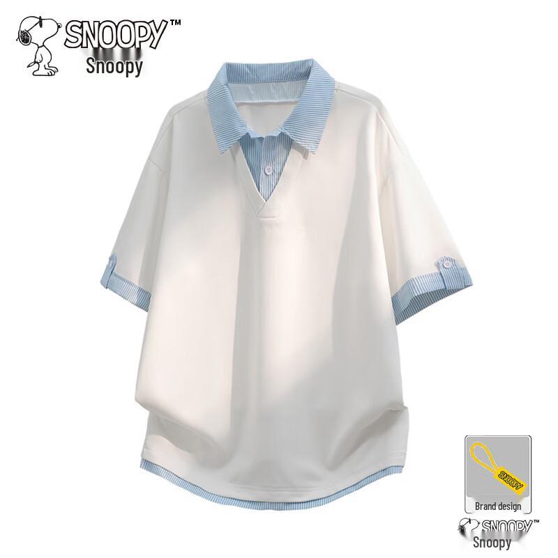 Snoopy Men s Summer Faux Two-Piece Polo T-Shirt 2XL белый